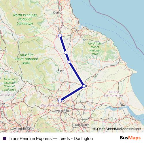 TransPennine Express rail Line Map
