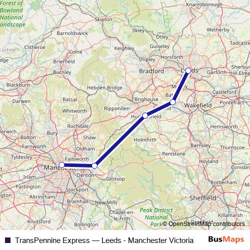 TransPennine Express rail Line Map