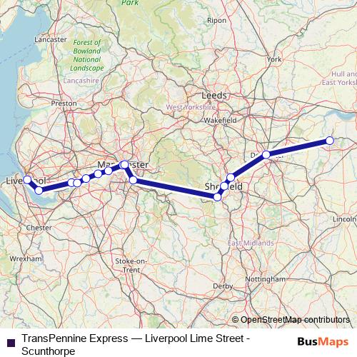 TransPennine Express rail Line Map