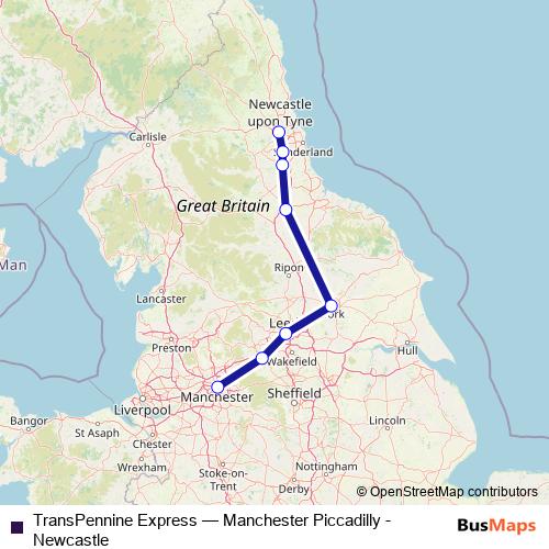 TransPennine Express rail Line Map