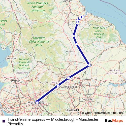 TransPennine Express rail Line Map