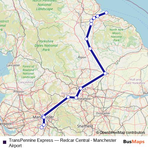 TransPennine Express rail Line Map