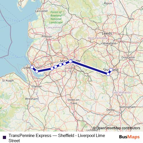TransPennine Express rail Line Map