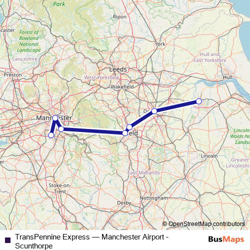 TransPennine Express rail Line Map