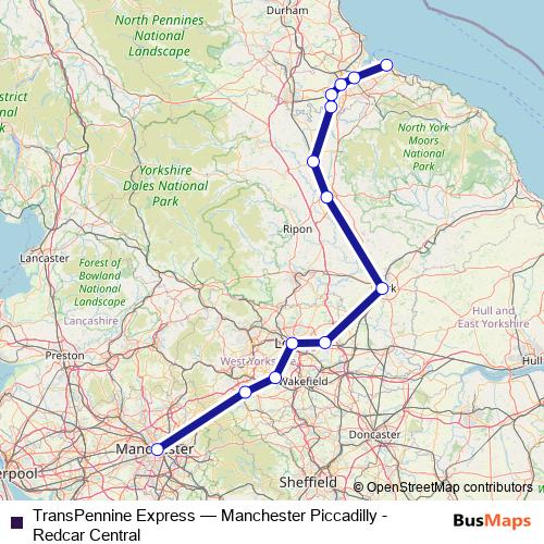 TransPennine Express rail Line Map