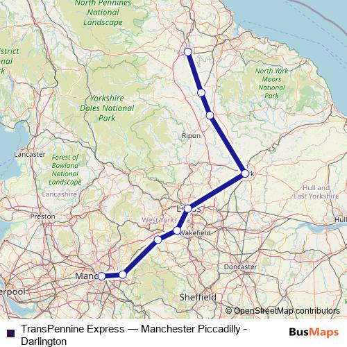 TransPennine Express rail Line Map