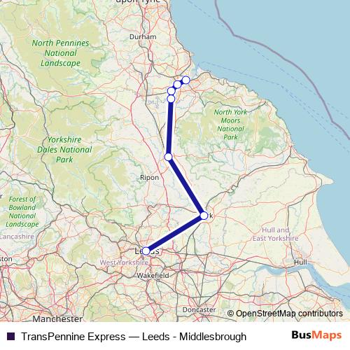 TransPennine Express rail Line Map
