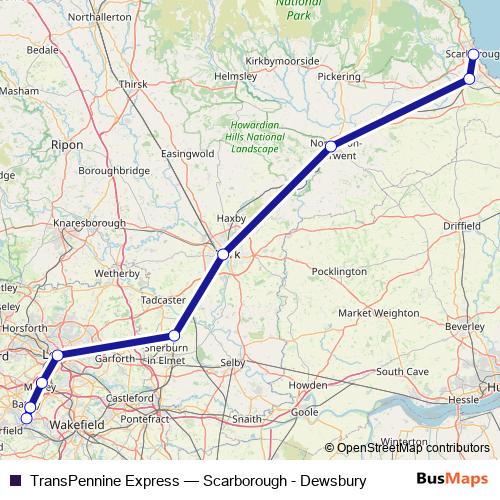 TransPennine Express rail Line Map