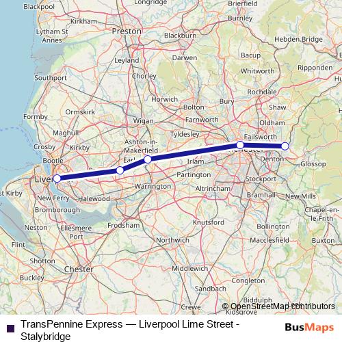 TransPennine Express rail Line Map