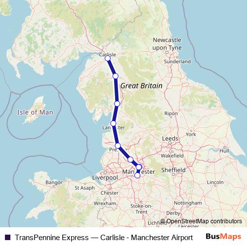 TransPennine Express rail Line Map