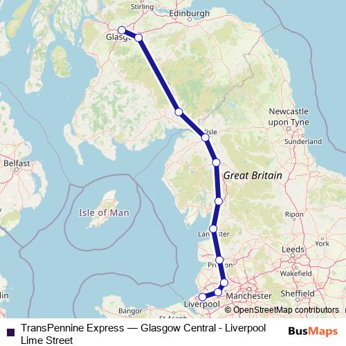 TransPennine Express rail Line Map
