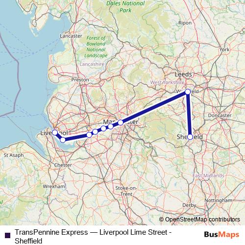 TransPennine Express rail Line Map