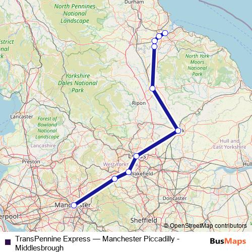 TransPennine Express rail Line Map
