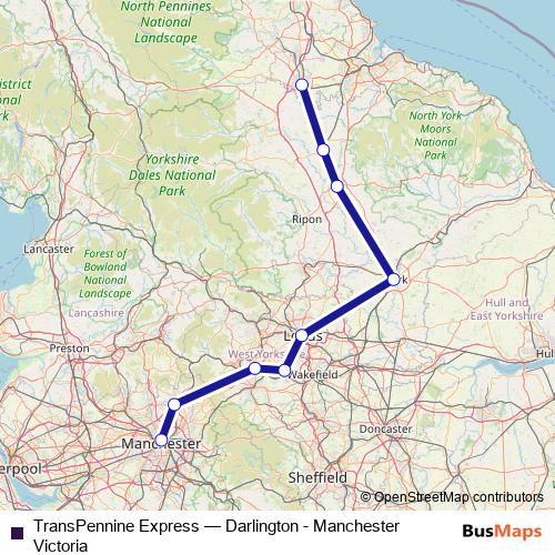 TransPennine Express rail Line Map