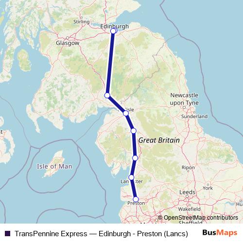 TransPennine Express rail Line Map