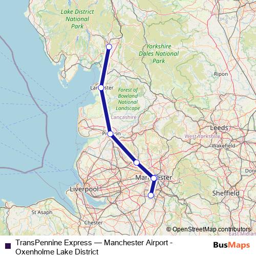 TransPennine Express rail Line Map