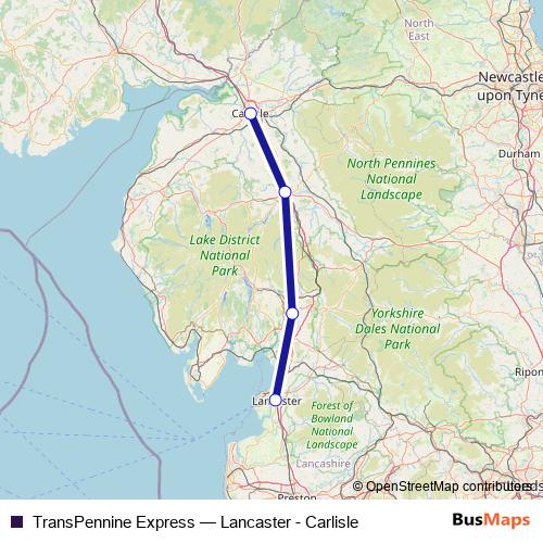 TransPennine Express rail Line Map
