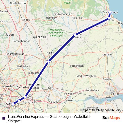TransPennine Express rail Line Map