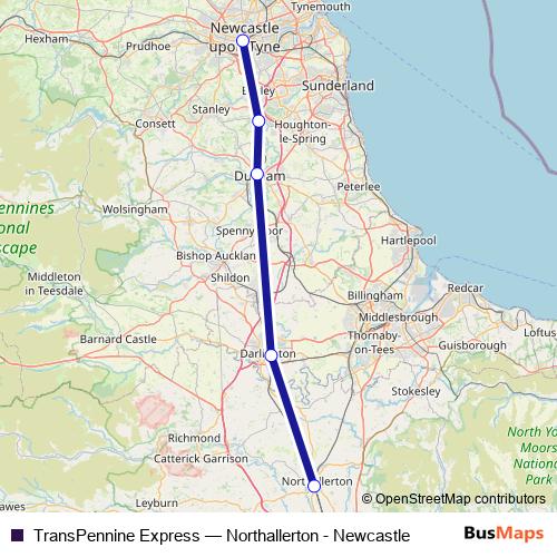 TransPennine Express rail Line Map