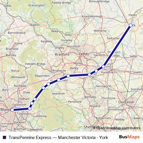 TransPennine Express rail Line Map