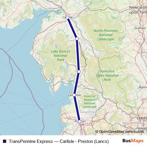 TransPennine Express rail Line Map