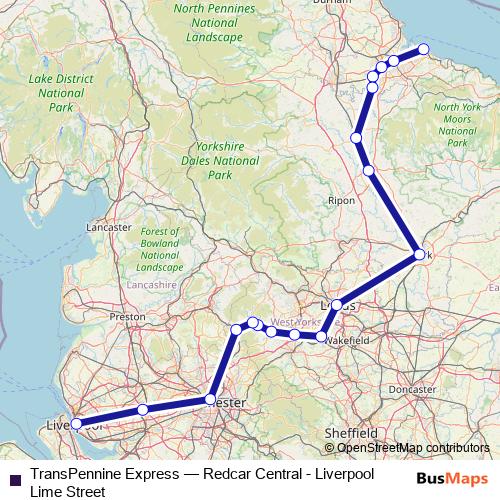 TransPennine Express rail Line Map