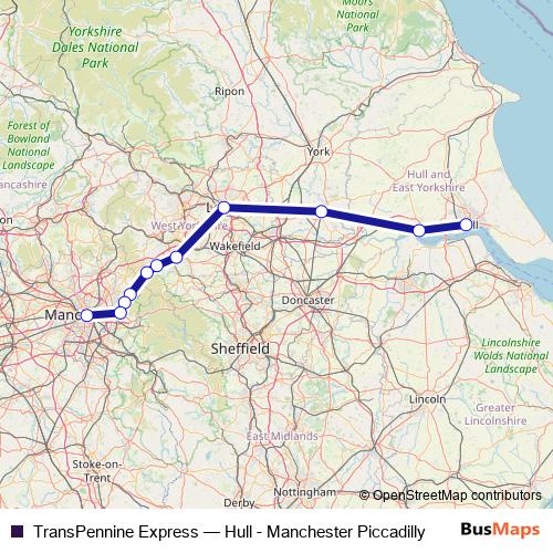 TransPennine Express rail Line Map