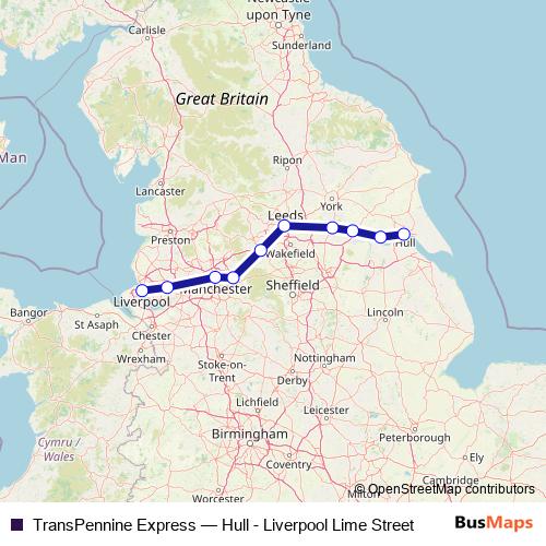 TransPennine Express rail Line Map