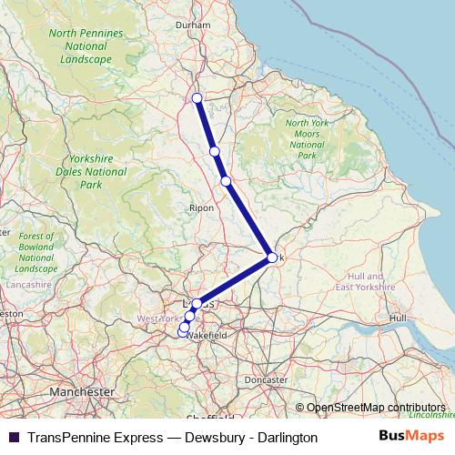 TransPennine Express rail Line Map