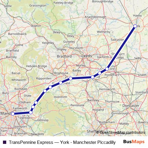 TransPennine Express rail Line Map