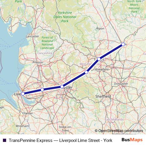 TransPennine Express rail Line Map
