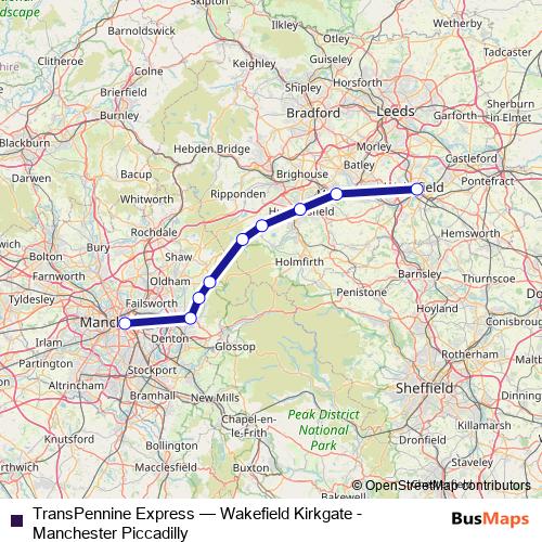 TransPennine Express rail Line Map