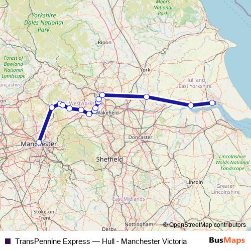 TransPennine Express rail Line Map
