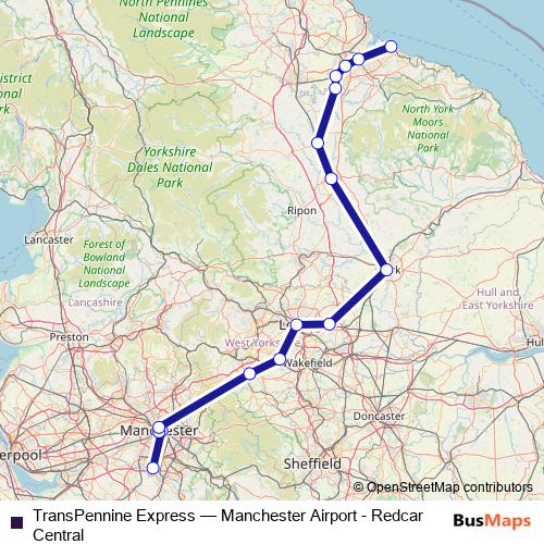 TransPennine Express rail Line Map