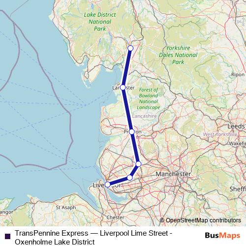 TransPennine Express rail Line Map