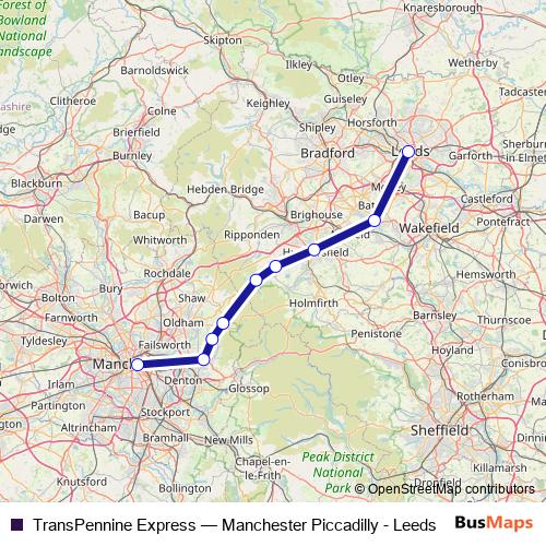 TransPennine Express rail Line Map
