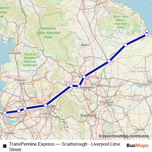 TransPennine Express rail Line Map