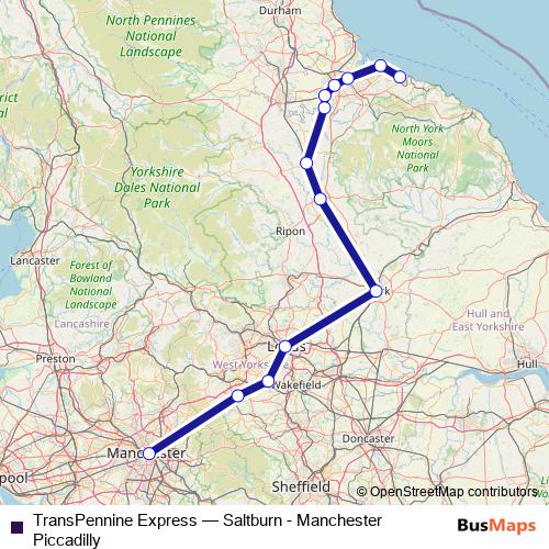 TransPennine Express rail Line Map