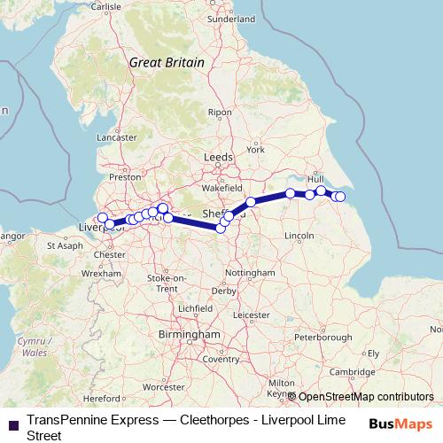 TransPennine Express rail Line Map