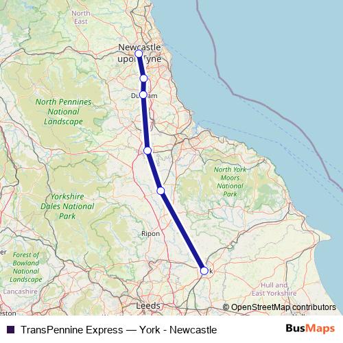 TransPennine Express rail Line Map