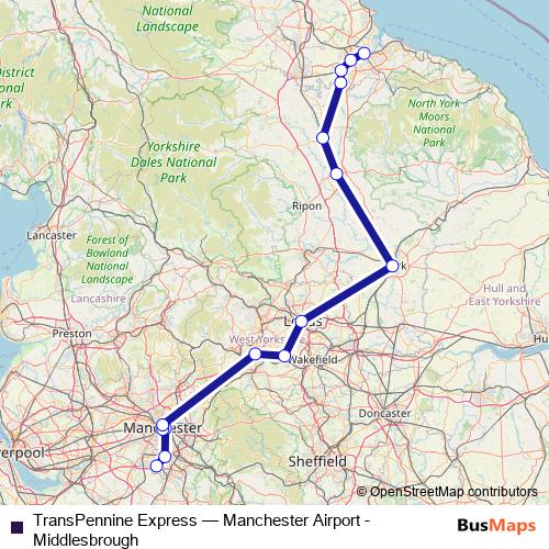 TransPennine Express rail Line Map