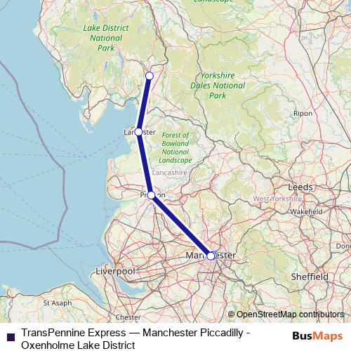 TransPennine Express rail Line Map