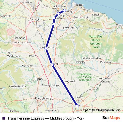 TransPennine Express rail Line Map