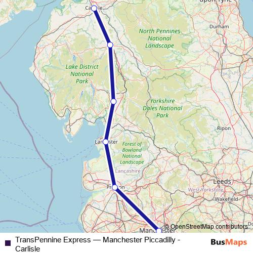 TransPennine Express rail Line Map
