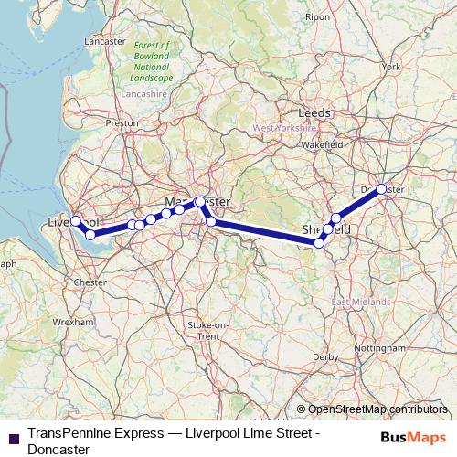 TransPennine Express rail Line Map