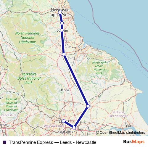 TransPennine Express rail Line Map
