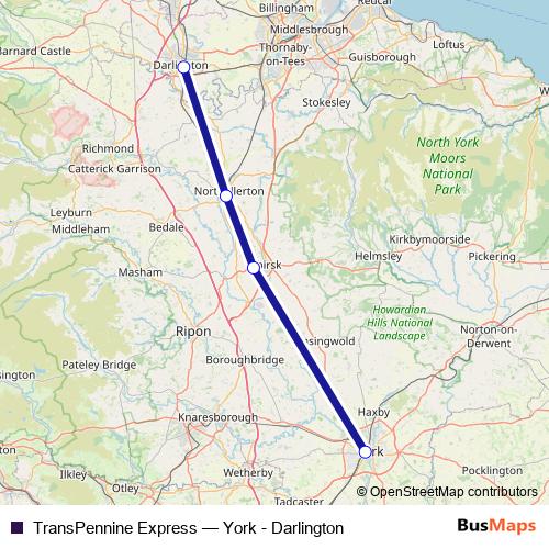 TransPennine Express rail Line Map