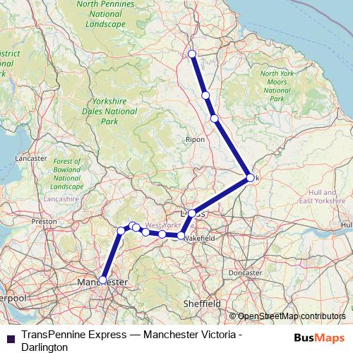 TransPennine Express rail Line Map