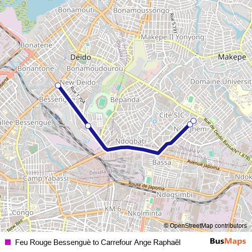 Feu Rouge Bessenguè to Carrefour Ange Raphaël bus Line Map