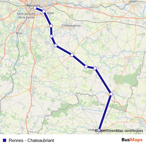 Rennes - Chateaubriant rail Line Map